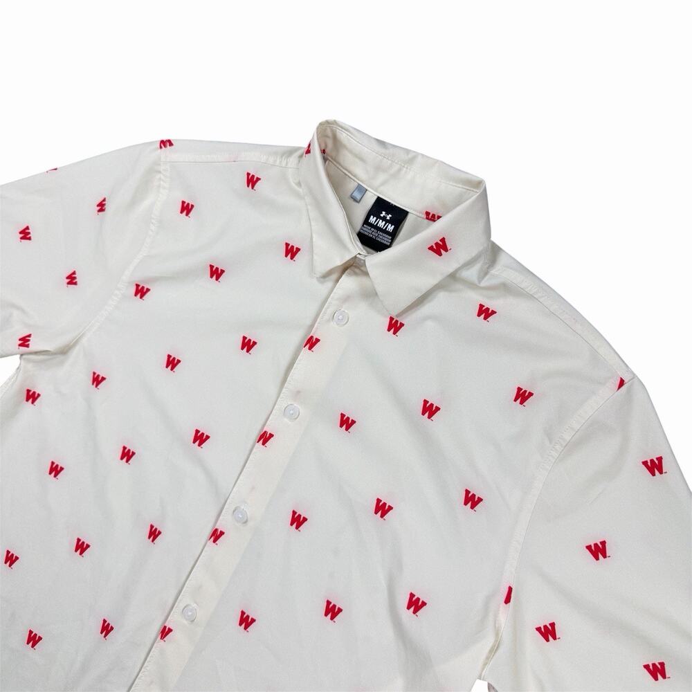 Under Armour Wisconsin Badgers Men’s Medium White Red W Print Short-Sleeve